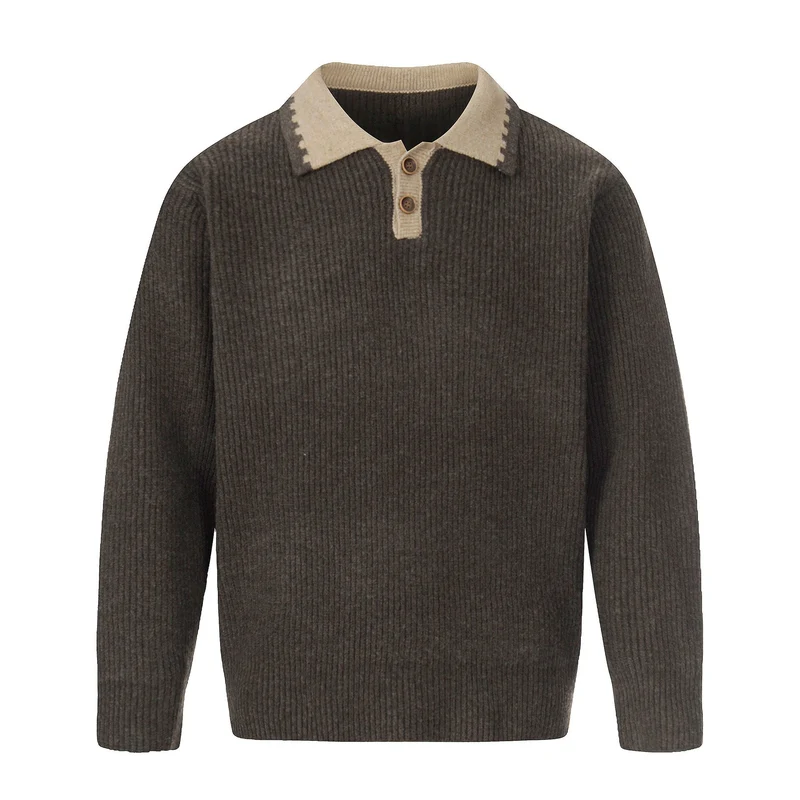 Herren Grobstrick-Polopullover mit Kontrastkragen und Halbknopfleiste Nord Taschen