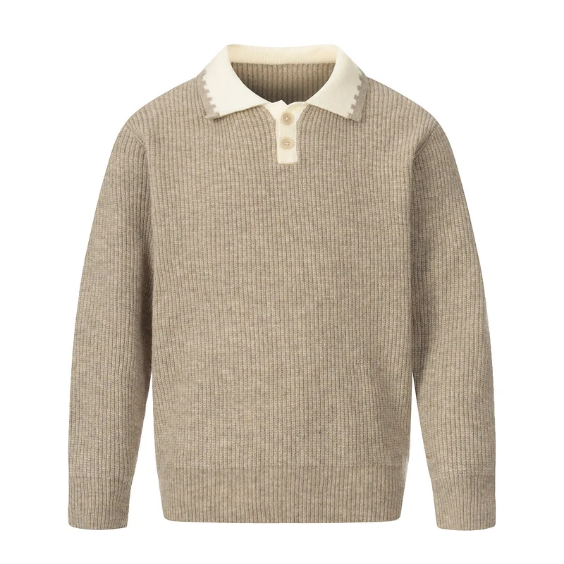 Herren Grobstrick-Polopullover mit Kontrastkragen und Halbknopfleiste Nord Taschen