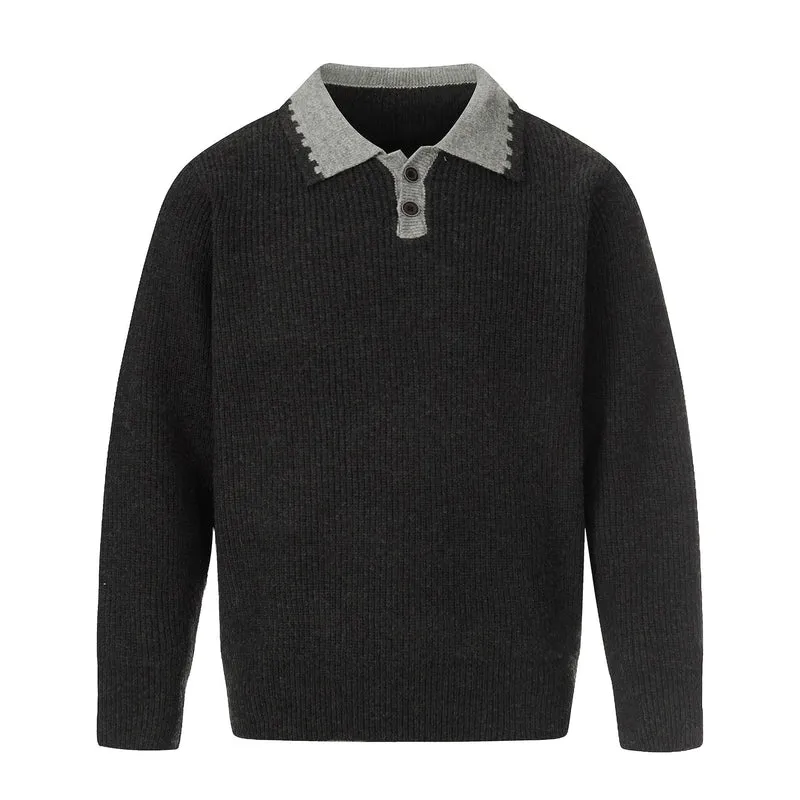 Herren Grobstrick-Polopullover mit Kontrastkragen und Halbknopfleiste Nord Taschen