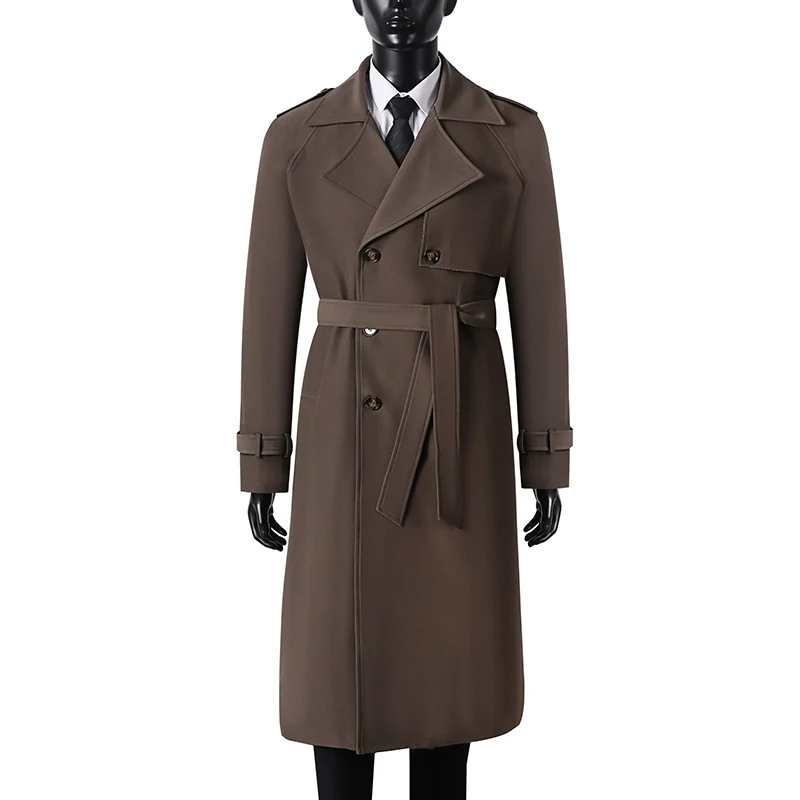 Herren Langer Minimalistischer Trenchcoat mit Sturmklappe Taillengürtel und verstellbaren Manschetten Nord Taschen
