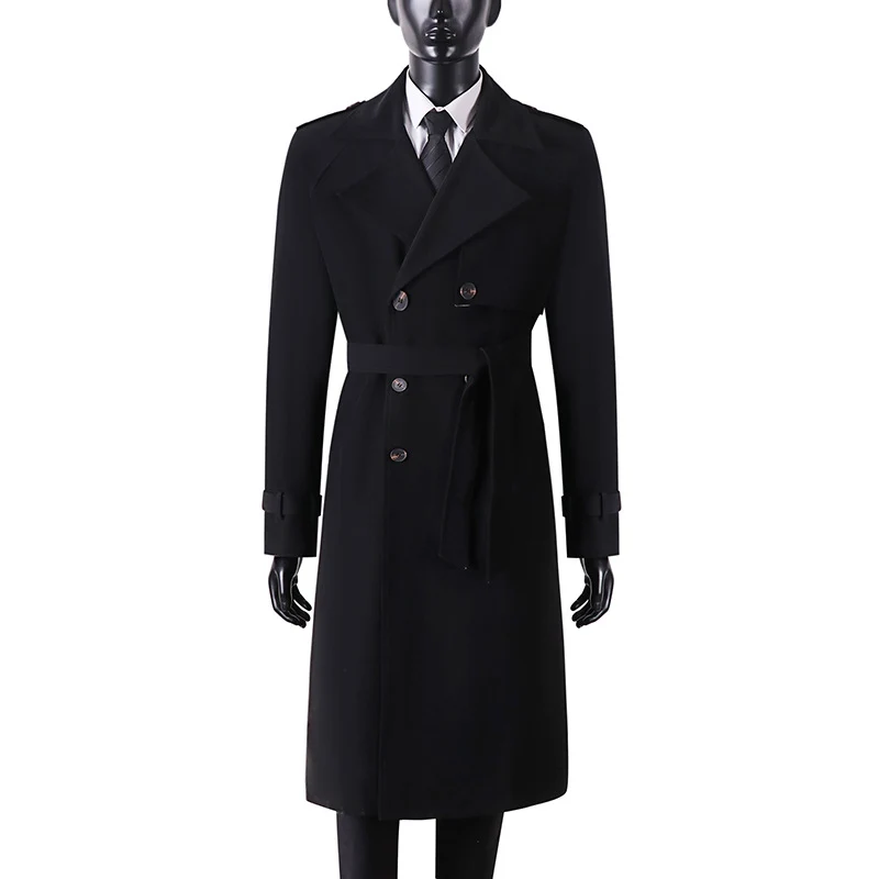 Herren Langer Minimalistischer Trenchcoat mit Sturmklappe Taillengürtel und verstellbaren Manschetten Nord Taschen
