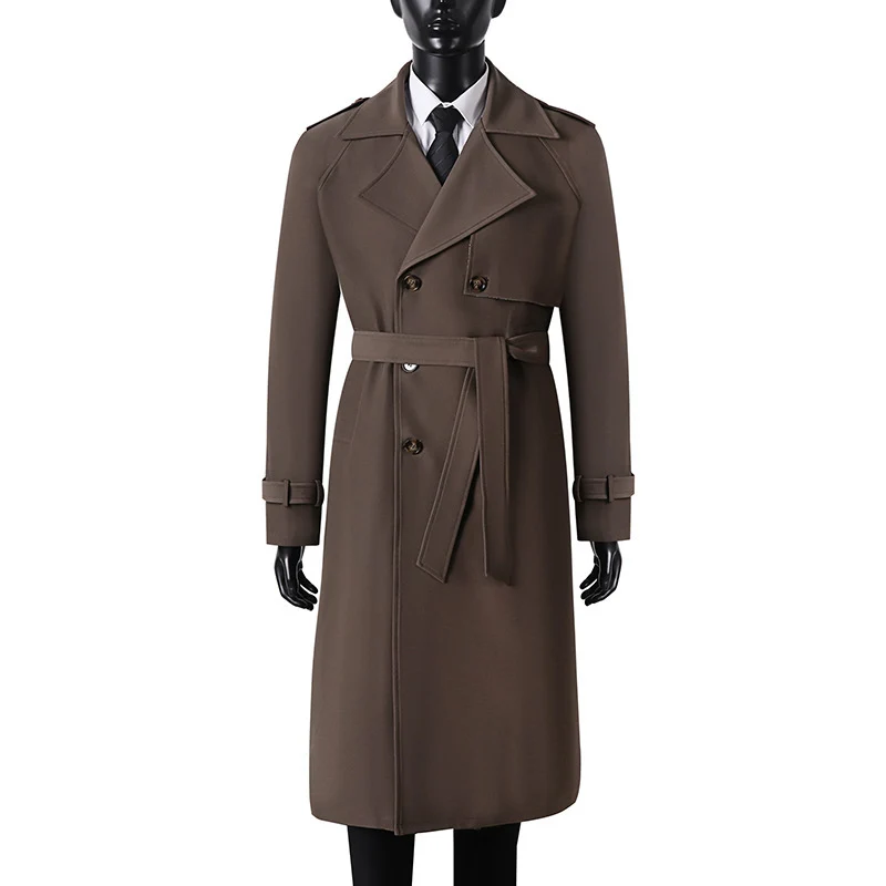 Herren Langer Minimalistischer Trenchcoat mit Sturmklappe Taillengürtel und verstellbaren Manschetten Nord Taschen