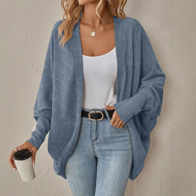 Damen lässiger Strickcardigan mit überschnittenen Schultern und weitem Schnitt