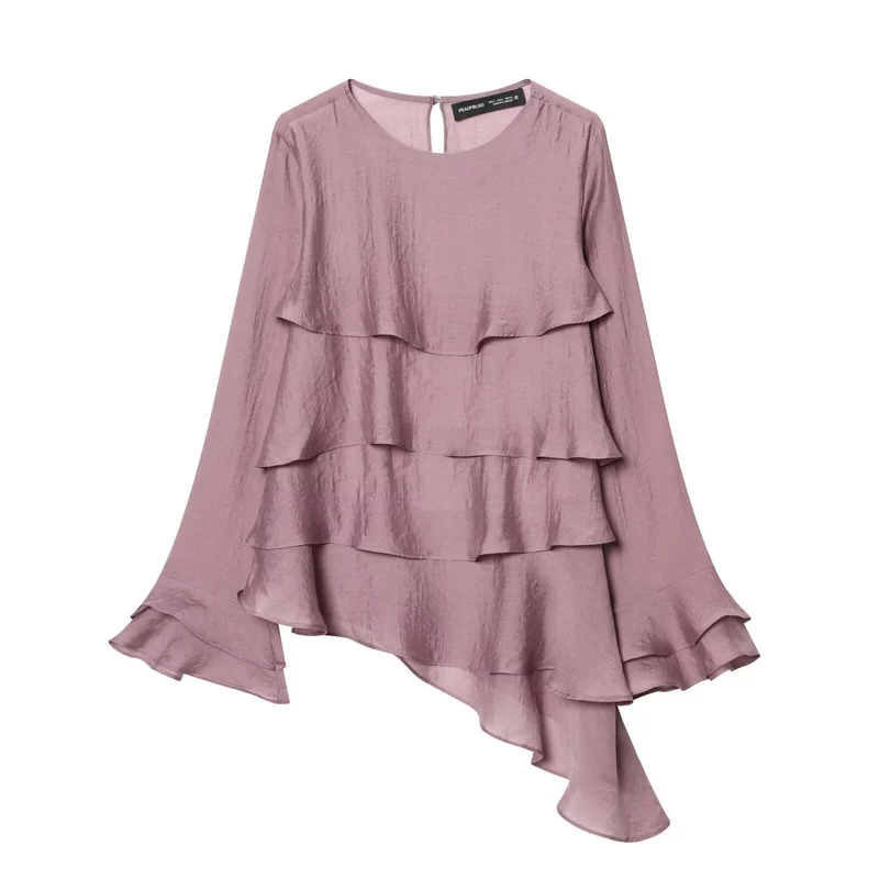 Damen asymmetrische Bluse mit Rüschendetails und elegantem Fall Nord Taschen