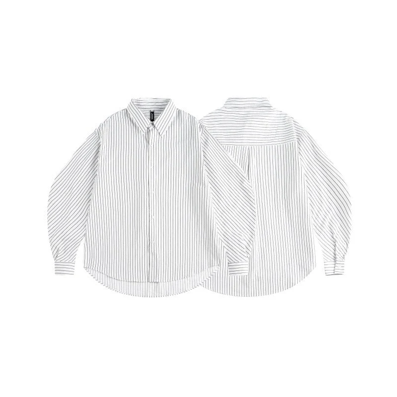 Damen Oversize-Hemdbluse mit feinem Nadelstreifen, Ballonärmeln und abgerundetem Saum Nord Taschen