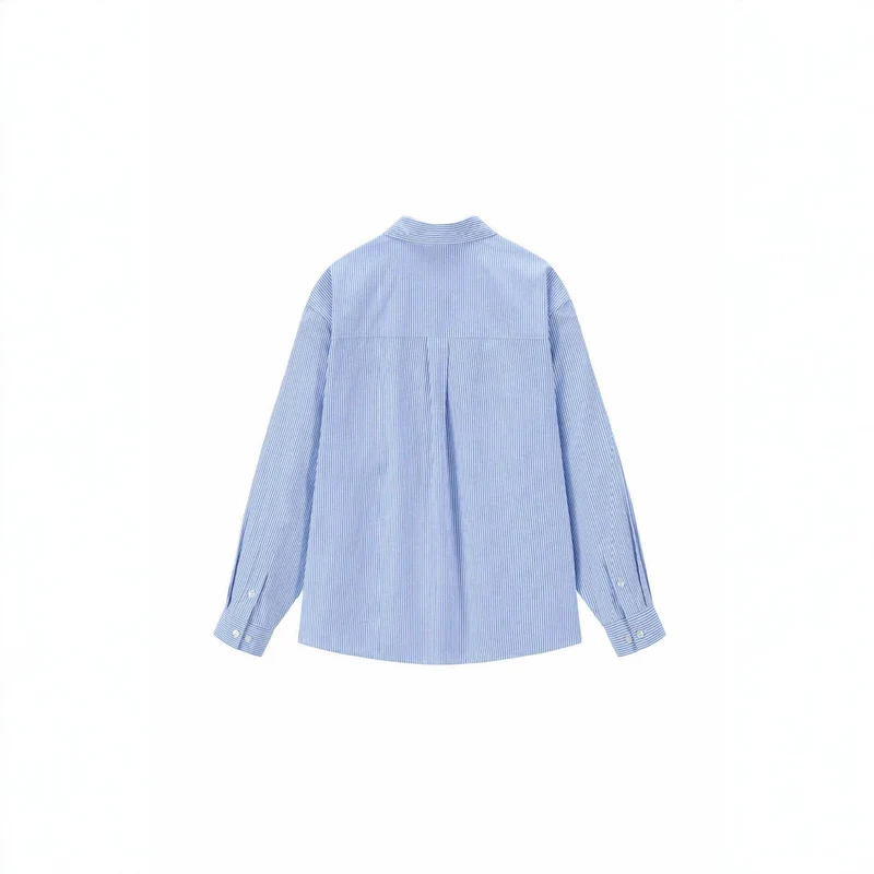 Damen Oversize-Hemdbluse mit feinem Nadelstreifen und gestickter Schleifen-Brusttasche Nord Taschen
