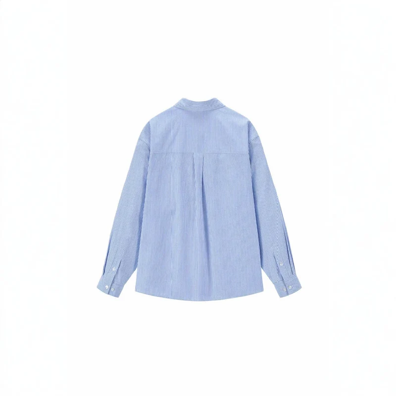Damen Oversize-Hemdbluse mit feinem Nadelstreifen und gestickter Schleifen-Brusttasche Nord Taschen