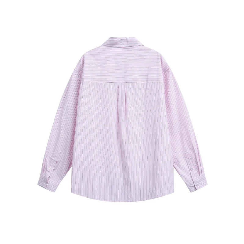 Damen Oversize-Hemdbluse mit feinen Streifen, Kentkragen und Brusttasche Nord Taschen