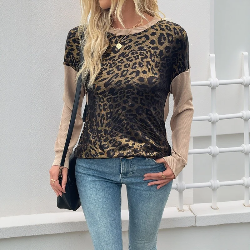 Damen Urbanes Leo-Muster Sweatshirt Nord Taschen