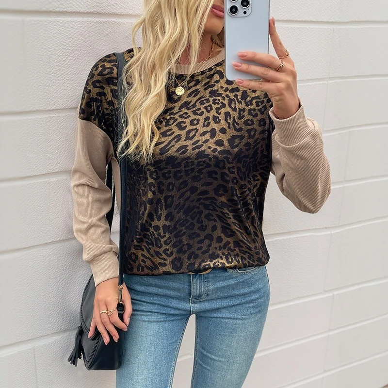 Damen Urbanes Leo-Muster Sweatshirt Nord Taschen
