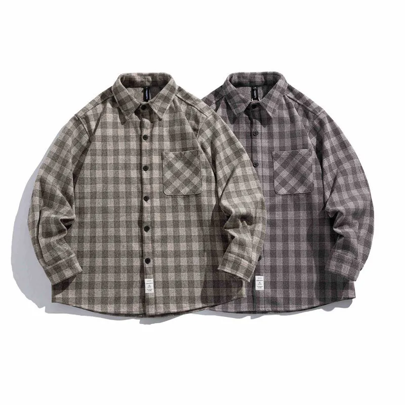 Herren Karierte Hemdjacke aus Wollmischung mit Overshirt-Schnitt und aufgesetzter Brusttasche Nord Taschen