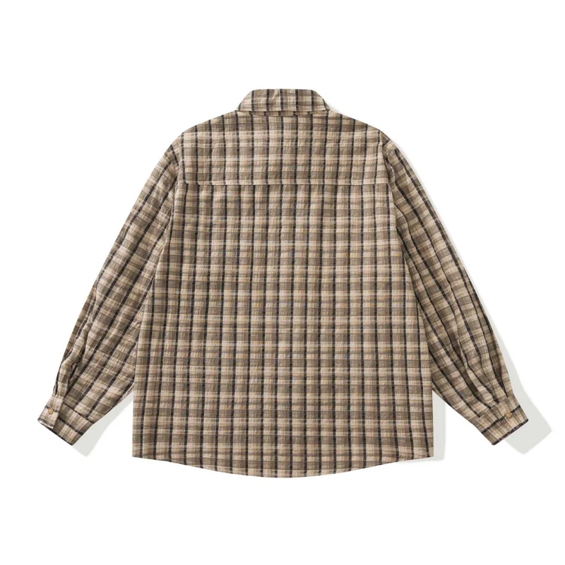Herren Karierte Leinenhemd-Jacke mit aufgesetzten Brusttaschen Nord Taschen