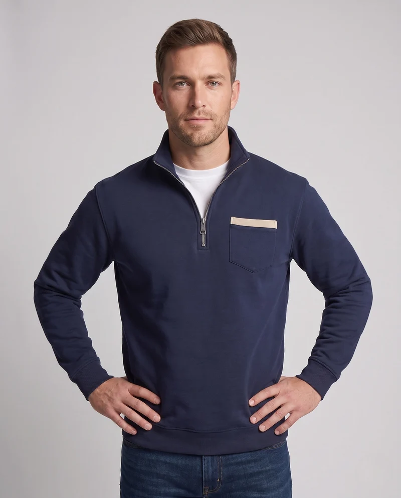 Herren-Half-Zip-Sweatshirt mit Stehkragen, Brusttasche und gerippten Bündchen Nord Taschen