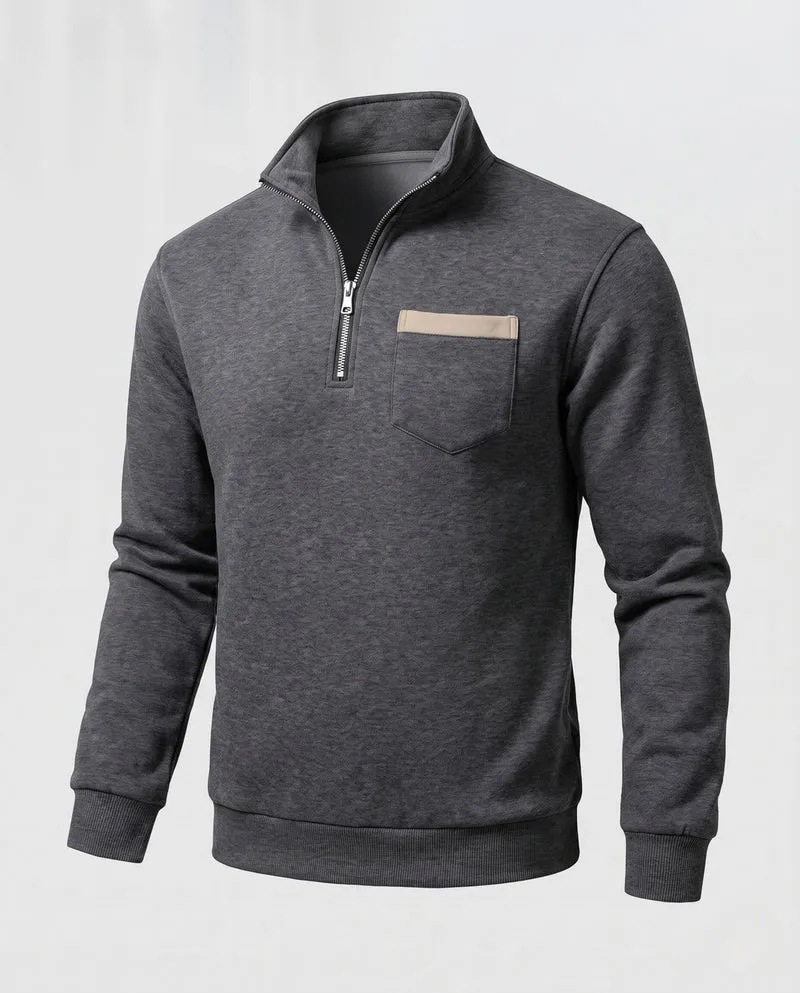 Herren-Half-Zip-Sweatshirt mit Stehkragen, Brusttasche und gerippten Bündchen Nord Taschen