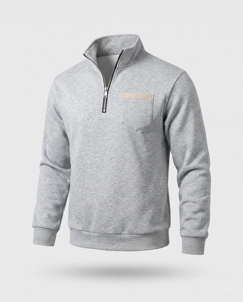 Herren-Half-Zip-Sweatshirt mit Stehkragen, Brusttasche und gerippten Bündchen Nord Taschen