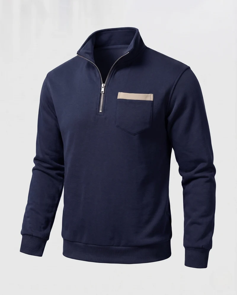 Herren-Half-Zip-Sweatshirt mit Stehkragen, Brusttasche und gerippten Bündchen Nord Taschen