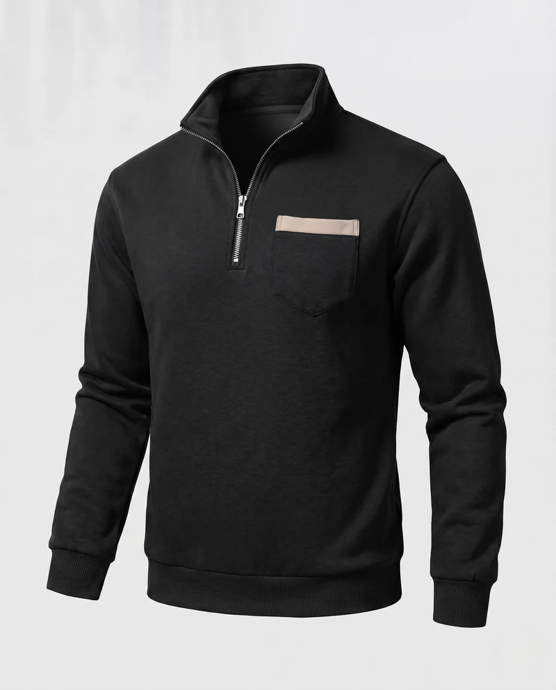 Herren-Half-Zip-Sweatshirt mit Stehkragen, Brusttasche und gerippten Bündchen Nord Taschen