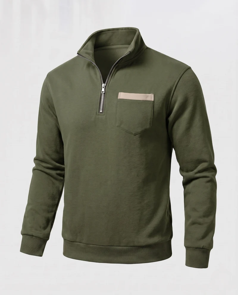 Herren-Half-Zip-Sweatshirt mit Stehkragen, Brusttasche und gerippten Bündchen Nord Taschen