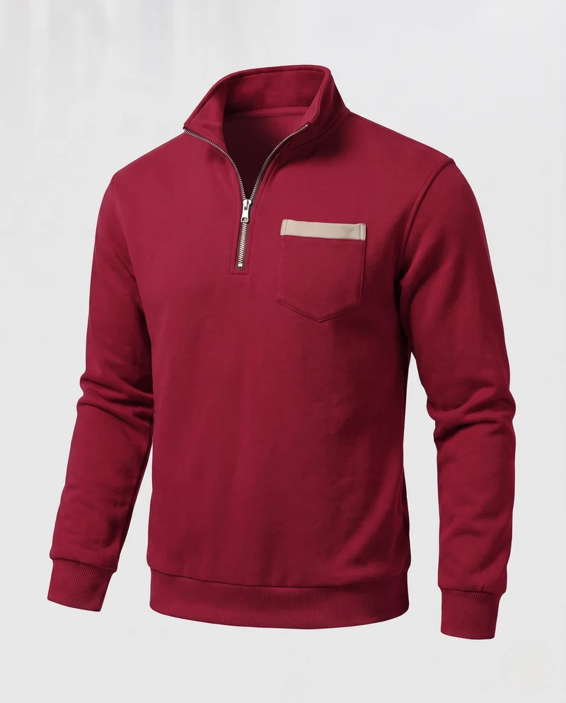 Herren-Half-Zip-Sweatshirt mit Stehkragen, Brusttasche und gerippten Bündchen Nord Taschen
