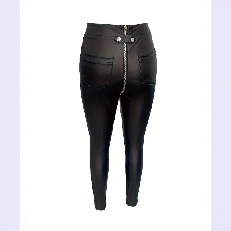 Damen Modische Kunstlederleggings mit Reißverschluss und Taillierung