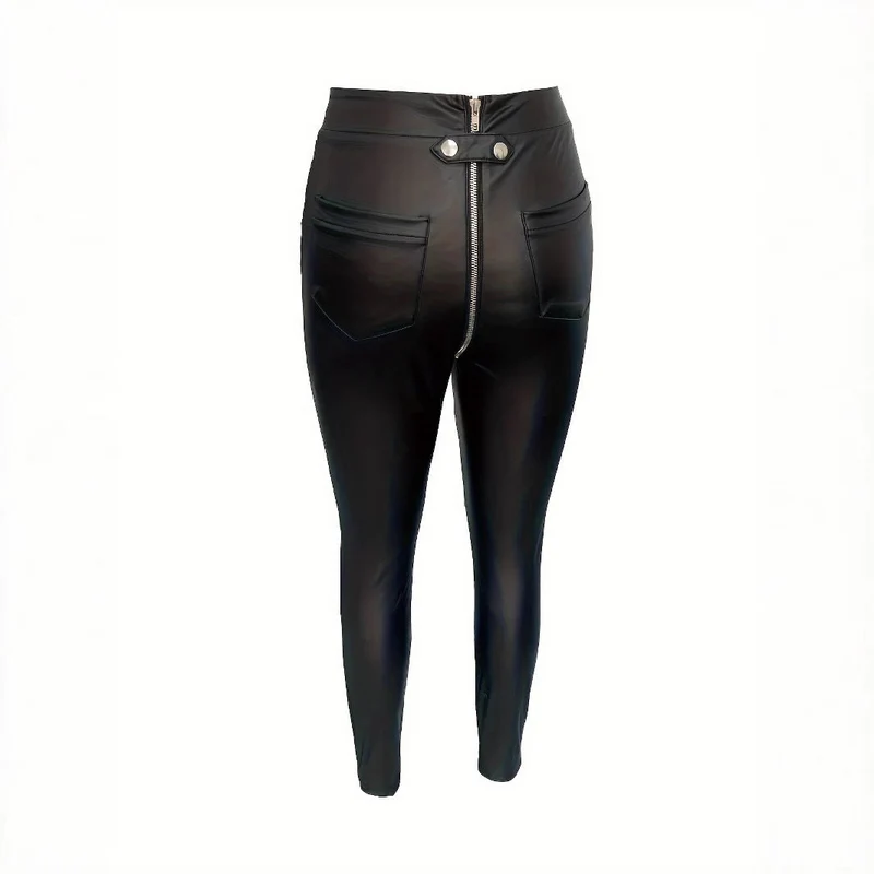 Damen Modische Kunstlederleggings mit Reißverschluss und Taillierung