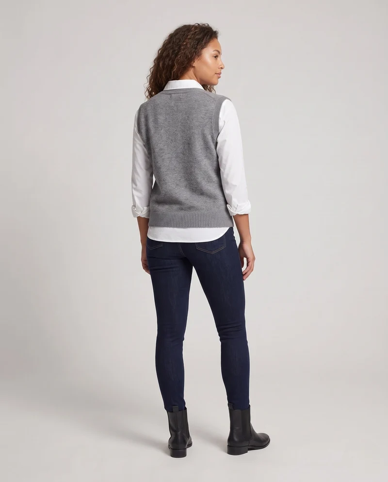Damen Ärmellose Oversized Feinstrickweste mit tiefem V‑Ausschnitt und Nep‑Effekt Nord Taschen