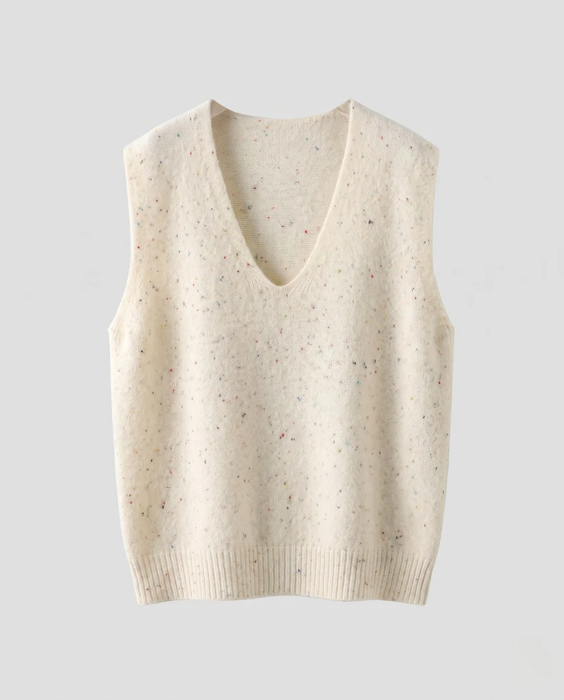 Damen Ärmellose Oversized Feinstrickweste mit tiefem V‑Ausschnitt und Nep‑Effekt Nord Taschen