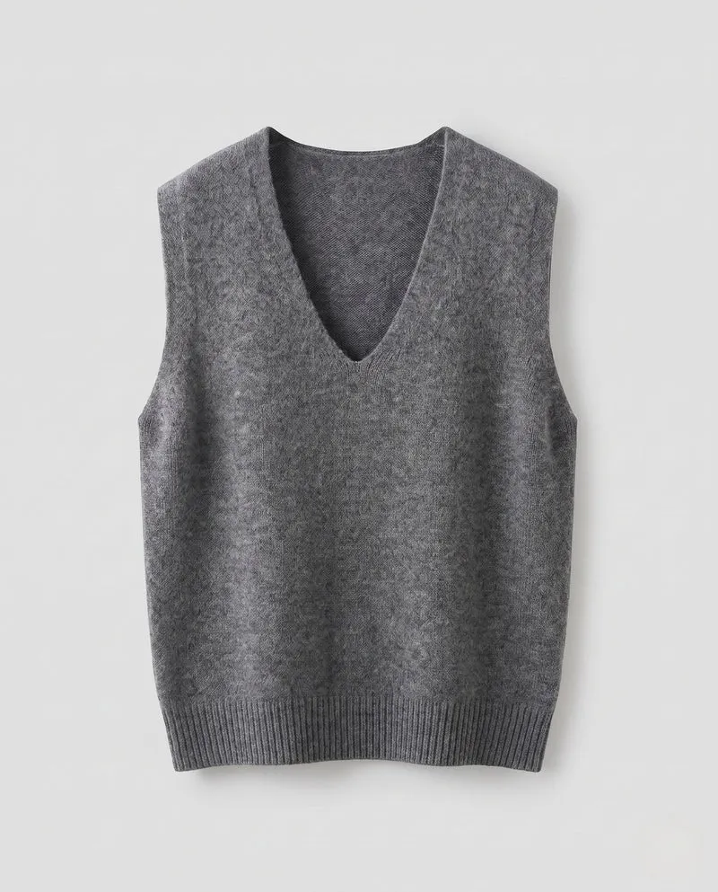 Damen Ärmellose Oversized Feinstrickweste mit tiefem V‑Ausschnitt und Nep‑Effekt Nord Taschen
