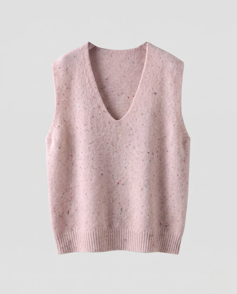 Damen Ärmellose Oversized Feinstrickweste mit tiefem V‑Ausschnitt und Nep‑Effekt Nord Taschen