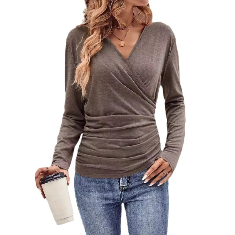Damen Wickeltop Aus Weichem Jersey mit Figurbetonendem Schnitt
