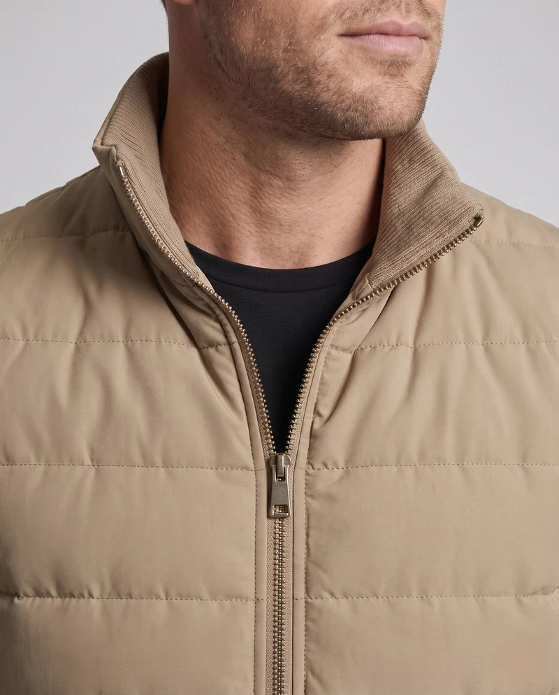 Männer Thermo-Isolationsweste mit Teddy-Fleece-Futter, Stehkragen und geripptem Saum
