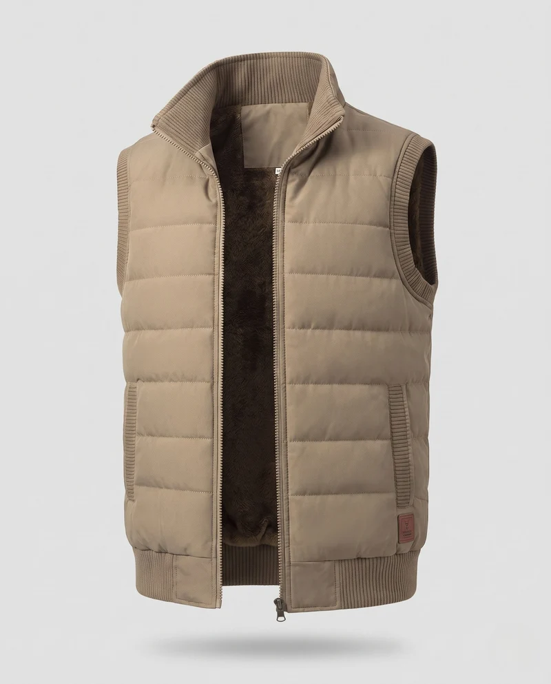 Männer Thermo-Isolationsweste mit Teddy-Fleece-Futter, Stehkragen und geripptem Saum