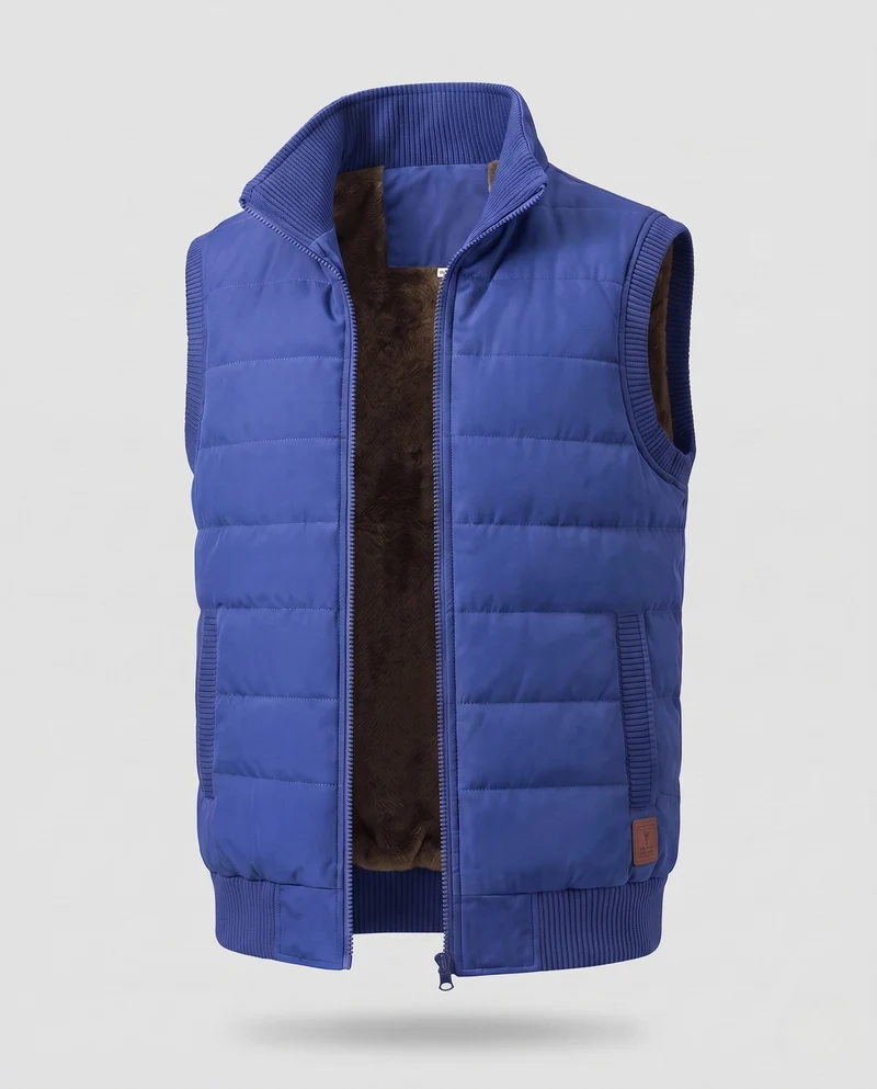 Männer Thermo-Isolationsweste mit Teddy-Fleece-Futter, Stehkragen und geripptem Saum
