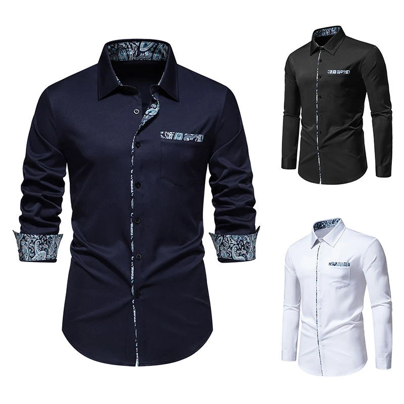 Herren Langarmhemd mit modischem Paisley-Muster an Kragen und Manschetten - Vittorelli