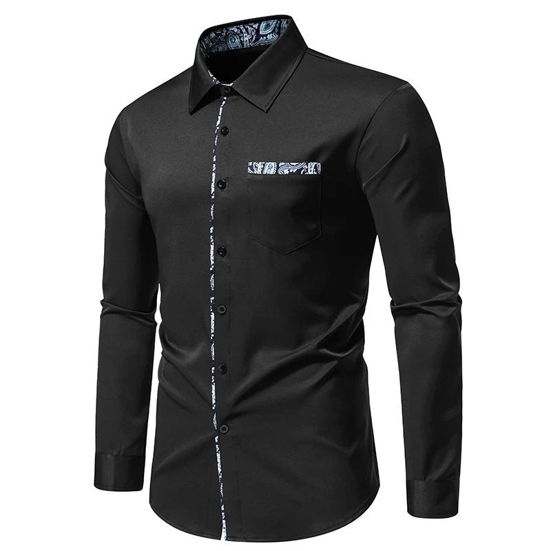 Herren Langarmhemd mit modischem Paisley-Muster an Kragen und Manschetten - Vittorelli