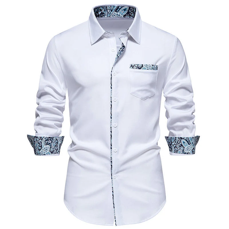 Herren Langarmhemd mit modischem Paisley-Muster an Kragen und Manschetten - Vittorelli