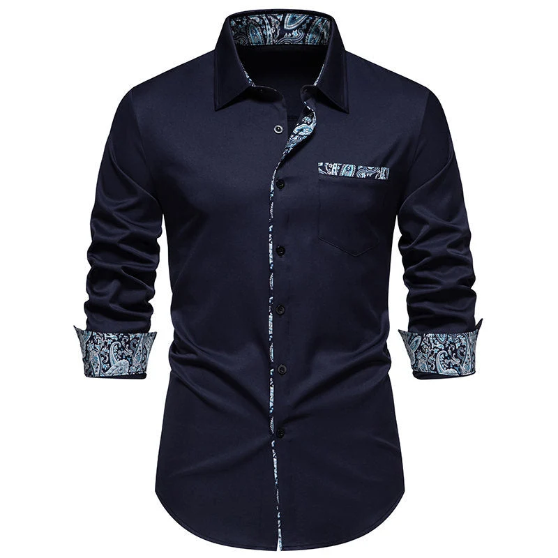 Herren Langarmhemd mit modischem Paisley-Muster an Kragen und Manschetten - Vittorelli