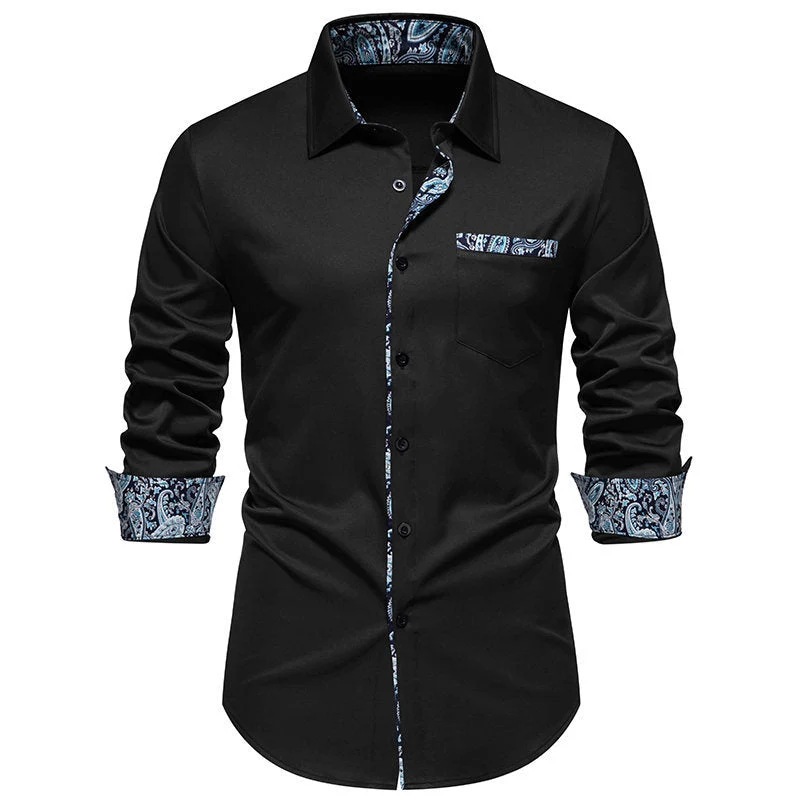 Herren Langarmhemd mit modischem Paisley-Muster an Kragen und Manschetten - Vittorelli