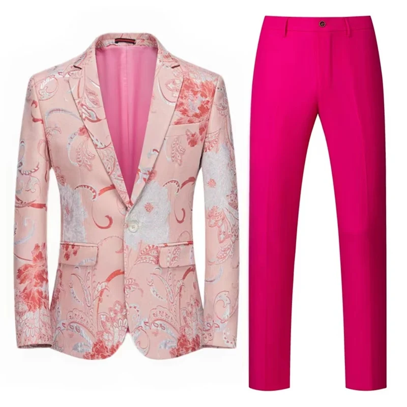 Damen Zweiteiliges Satin-Jacquard-Sakko mit floralem Muster und taillierter Passform sowie Slim-Fit Anzughose Nord Taschen