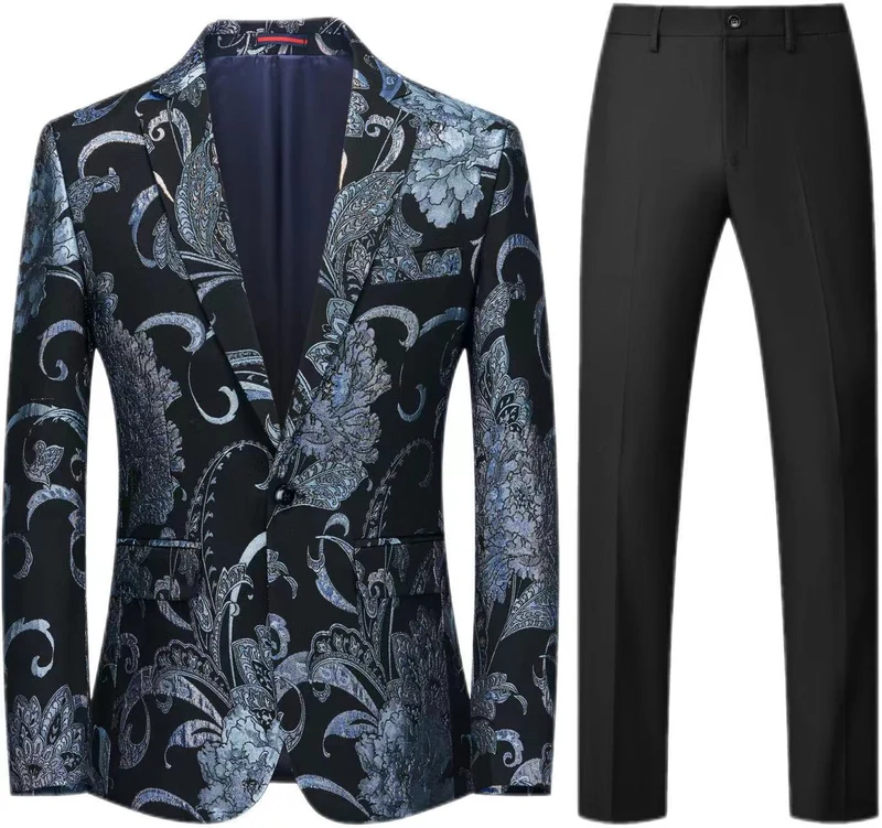Damen Zweiteiliges Satin-Jacquard-Sakko mit floralem Muster und taillierter Passform sowie Slim-Fit Anzughose Nord Taschen