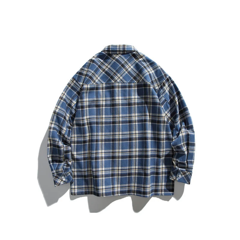 Herren Karierte Overshirt-Jacke aus flauschigem Baumwollmix mit aufgesetzten Brusttaschen Nord Taschen