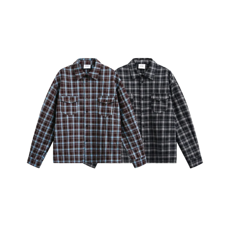 Herren Karierter Flanell-Overshirt-Jacke mit aufgesetzten Brusttaschen Nord Taschen