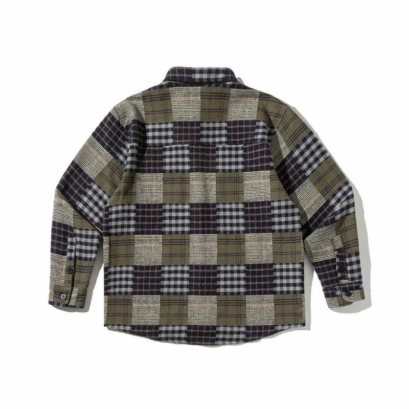 Herren Karierter Patchwork-Flanell-Overshirt mit Brusttasche Nord Taschen