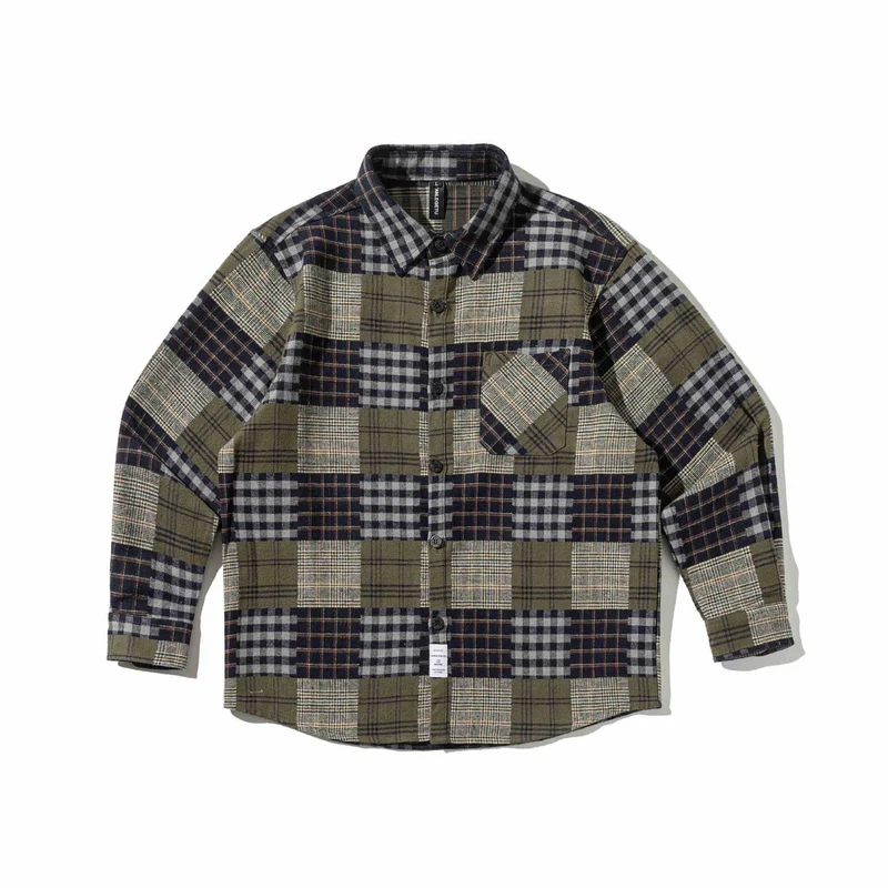 Herren Karierter Patchwork-Flanell-Overshirt mit Brusttasche Nord Taschen