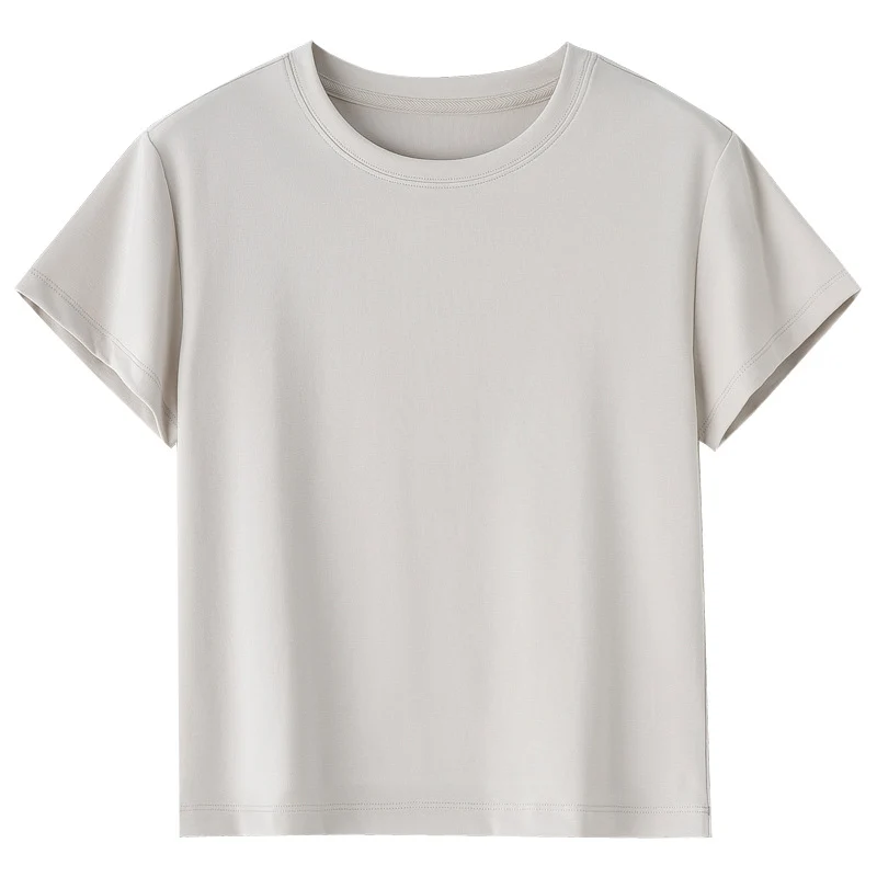 Damen Kurzgeschnittenes Boxy-T-Shirt aus weichem Baumwollstretch mit Rundhalsausschnitt Nord Taschen