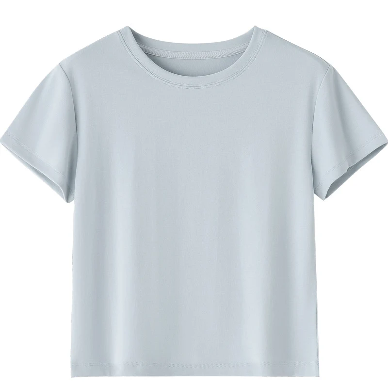 Damen Kurzgeschnittenes Boxy-T-Shirt aus weichem Baumwollstretch mit Rundhalsausschnitt Nord Taschen