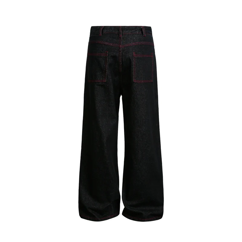 Damen weite Cropped-Denimhose mit hoher Taille und Kontrastnähten Nord Taschen
