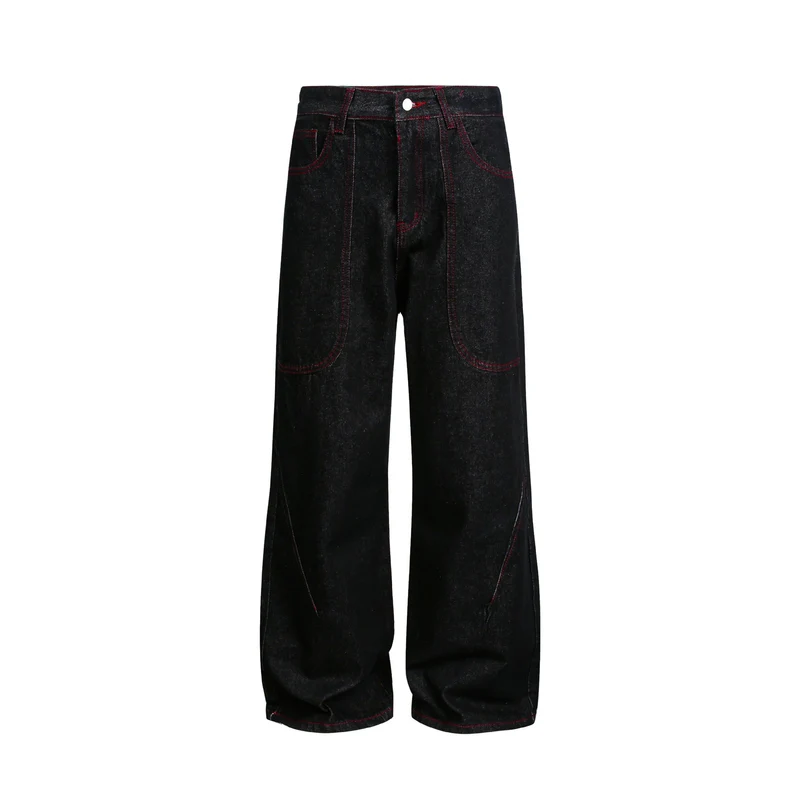 Damen weite Cropped-Denimhose mit hoher Taille und Kontrastnähten Nord Taschen