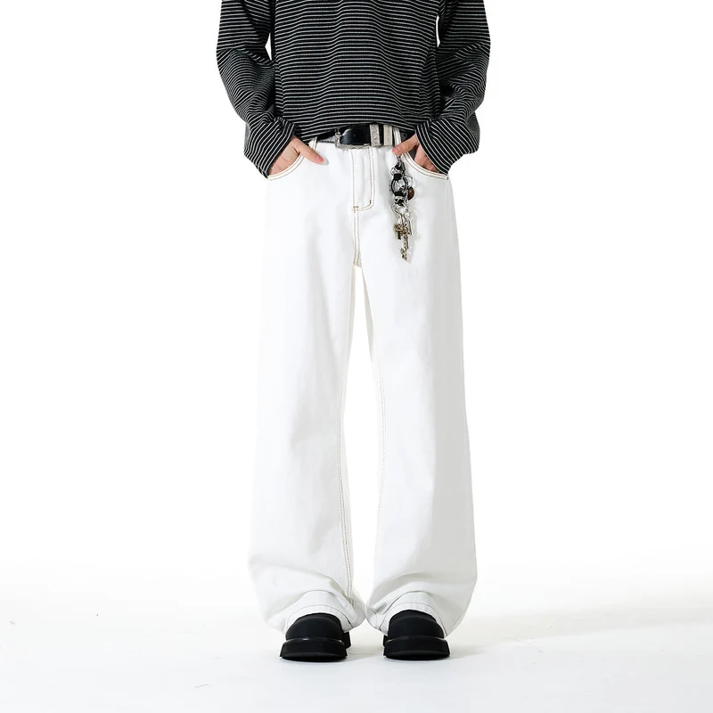 Damen Weite Cropped-Jeans mit hoher Leibhöhe und Kontrastnähten Nord Taschen
