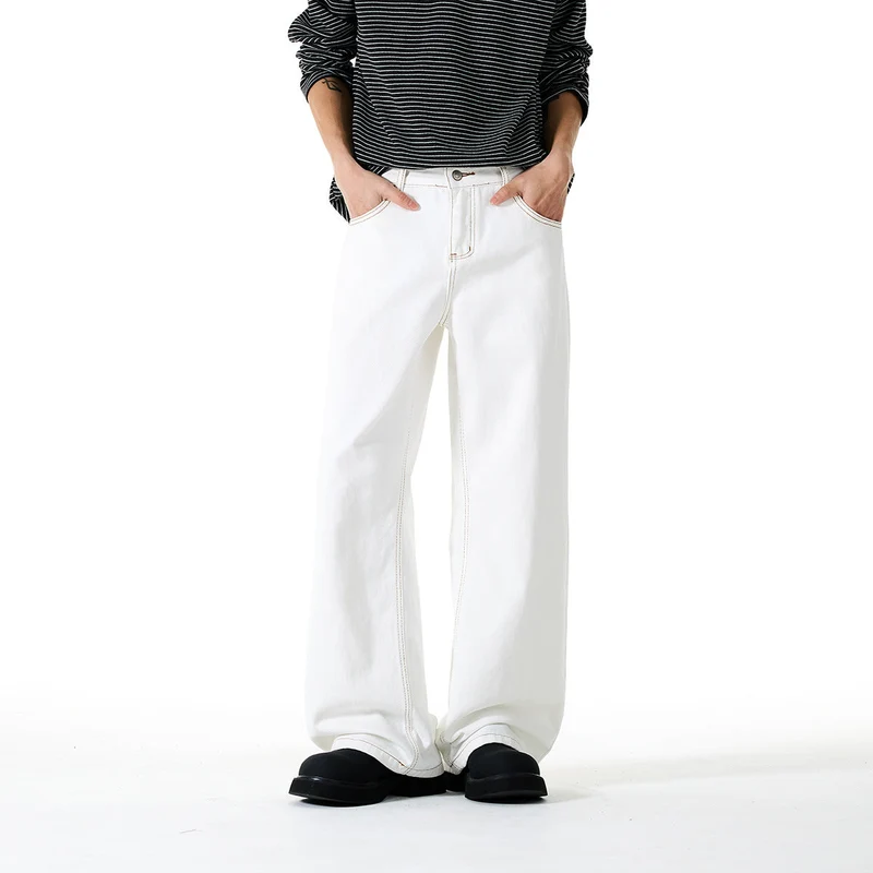 Damen Weite Cropped-Jeans mit hoher Leibhöhe und Kontrastnähten Nord Taschen